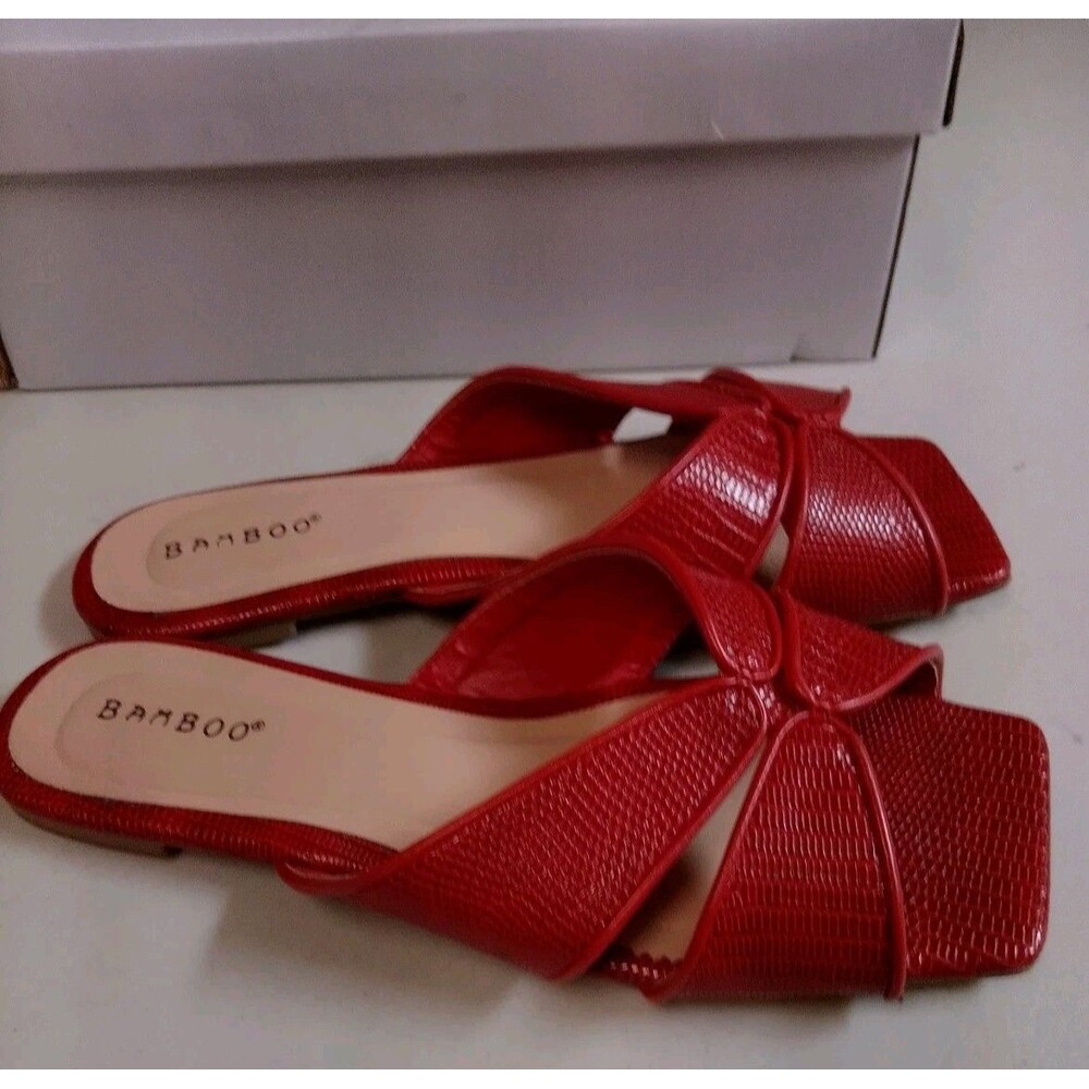 Bamboo REDLZD Block-04 Red Lizard Textured Slide Sandals Mules Square Toe Size 7 - Picture 10 of 13